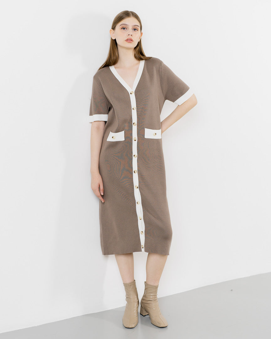 Riley Button Knit Taupe Dress – Gaun Wanita Kekinian