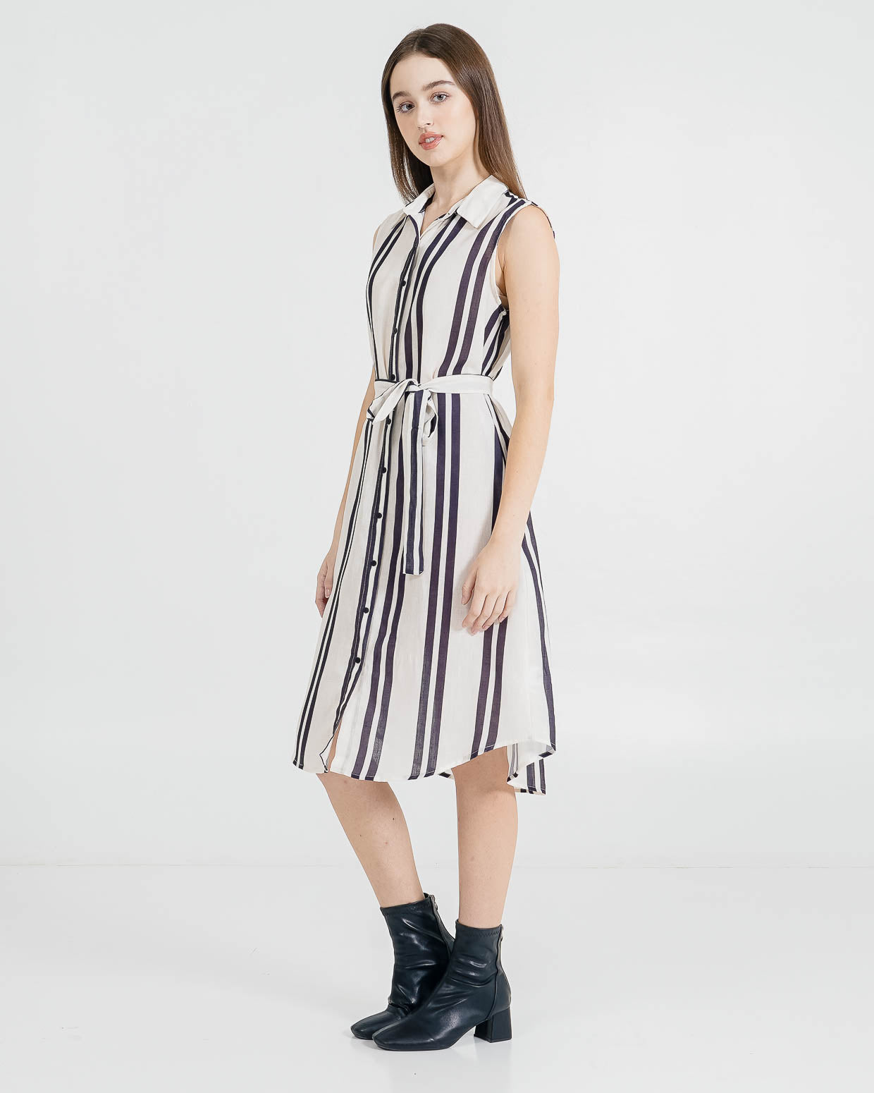 Aislin Sleeveless Collar Black Striped  Dress – Gaun Wanita Kekinian