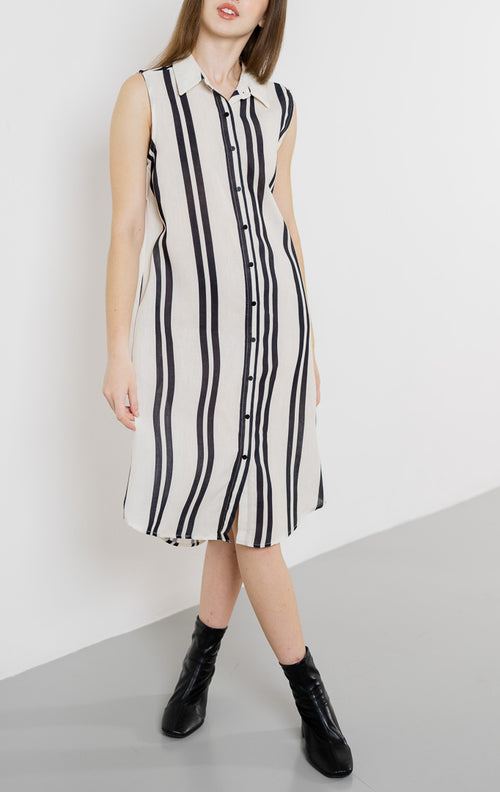 Aislin Sleeveless Collar Black Striped  Dress – Gaun Wanita Kekinian