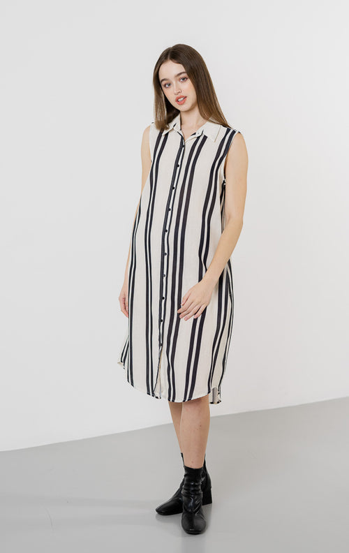 Aislin Sleeveless Collar Black Striped  Dress – Gaun Wanita Kekinian