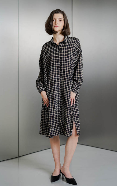 Lucy Pattern Shirt Black Dress – Gaun Wanita Kekinian