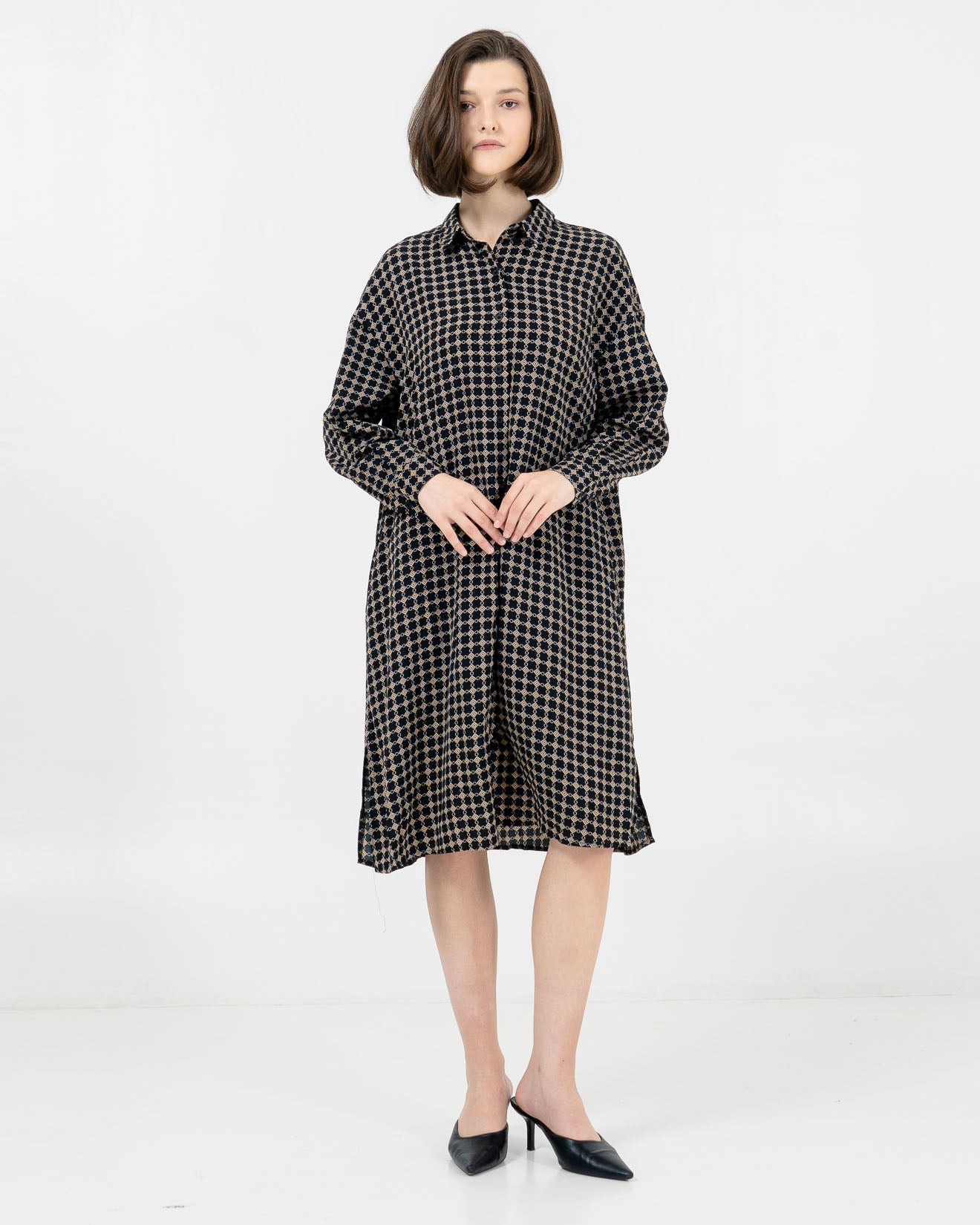 Lucy Pattern Shirt Black Dress – Gaun Wanita Kekinian