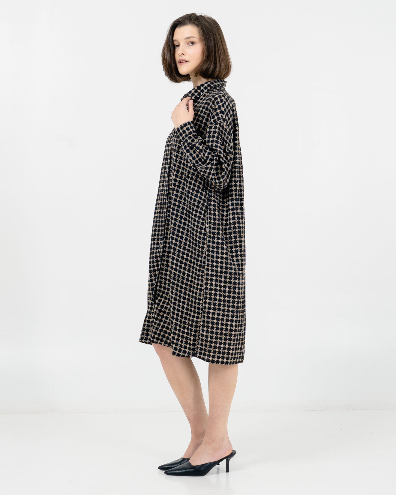 Lucy Pattern Shirt Black Dress – Gaun Wanita Kekinian