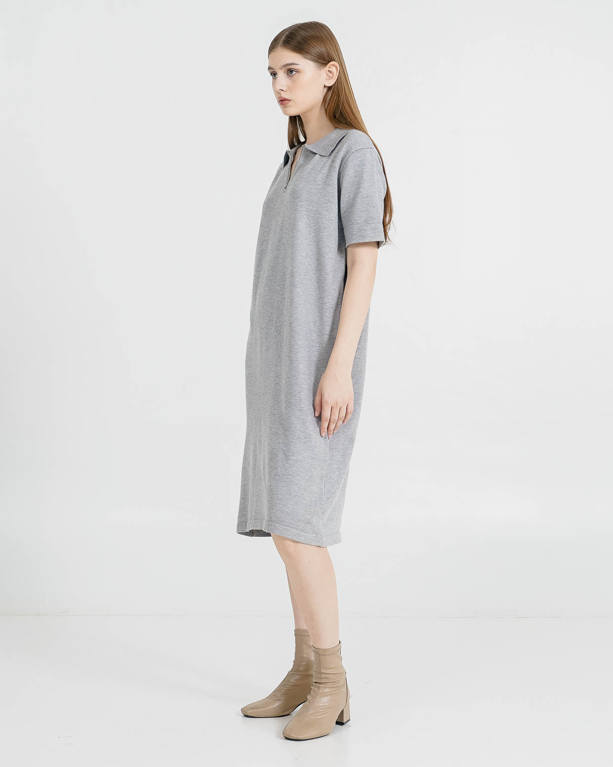 Chiara Zipper Knit Grey Dress –  Gaun Midi Wanita Casual