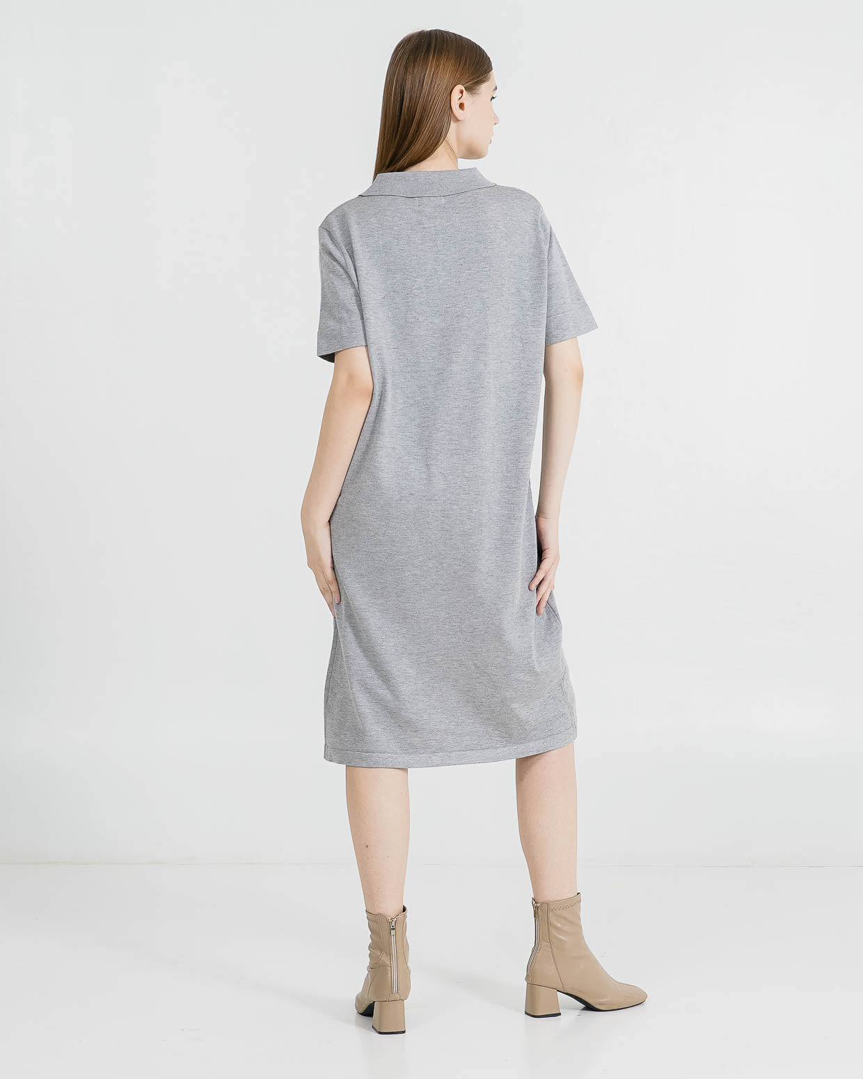 Chiara Zipper Knit Grey Dress –  Gaun Midi Wanita Casual