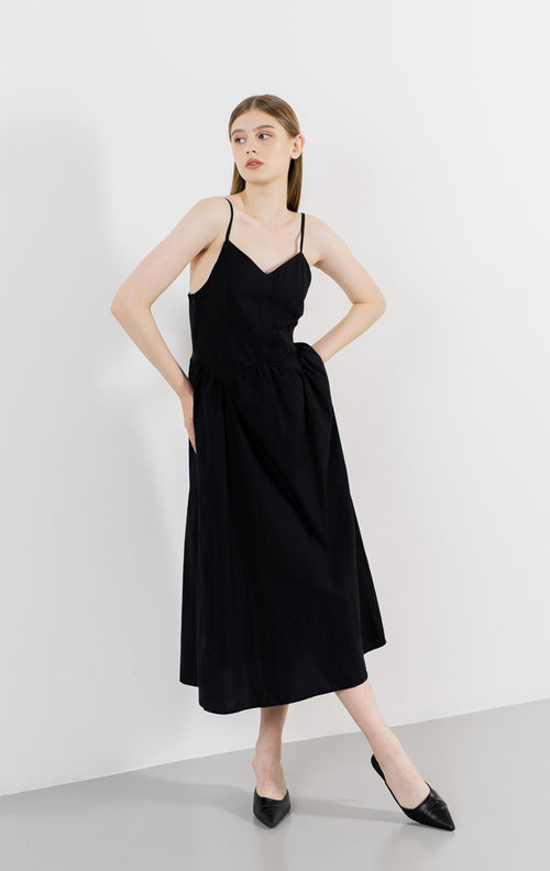 Eliana Strap Black Dress –  Gaun Midi Wanita Kekinian
