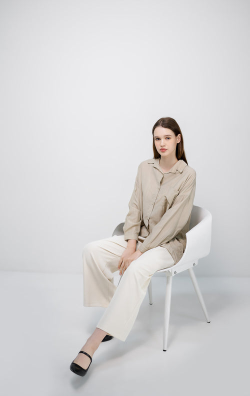 Alvan Side Button Sheer Taupe Shirt – 186907
