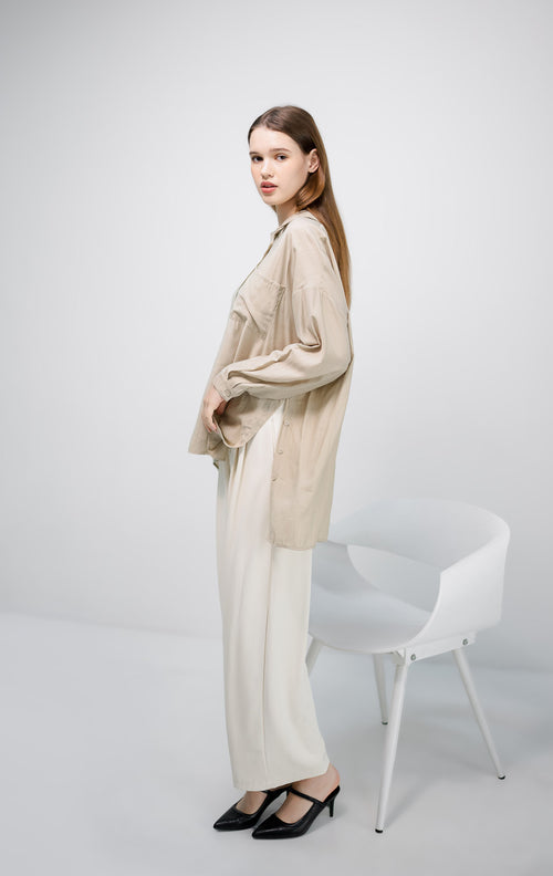 Alvan Side Button Sheer Taupe Shirt – 186907
