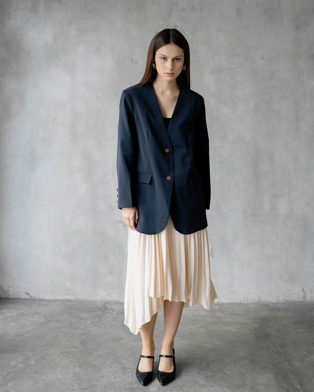 Arlene Padded Oversize Navy Blazer - 187949