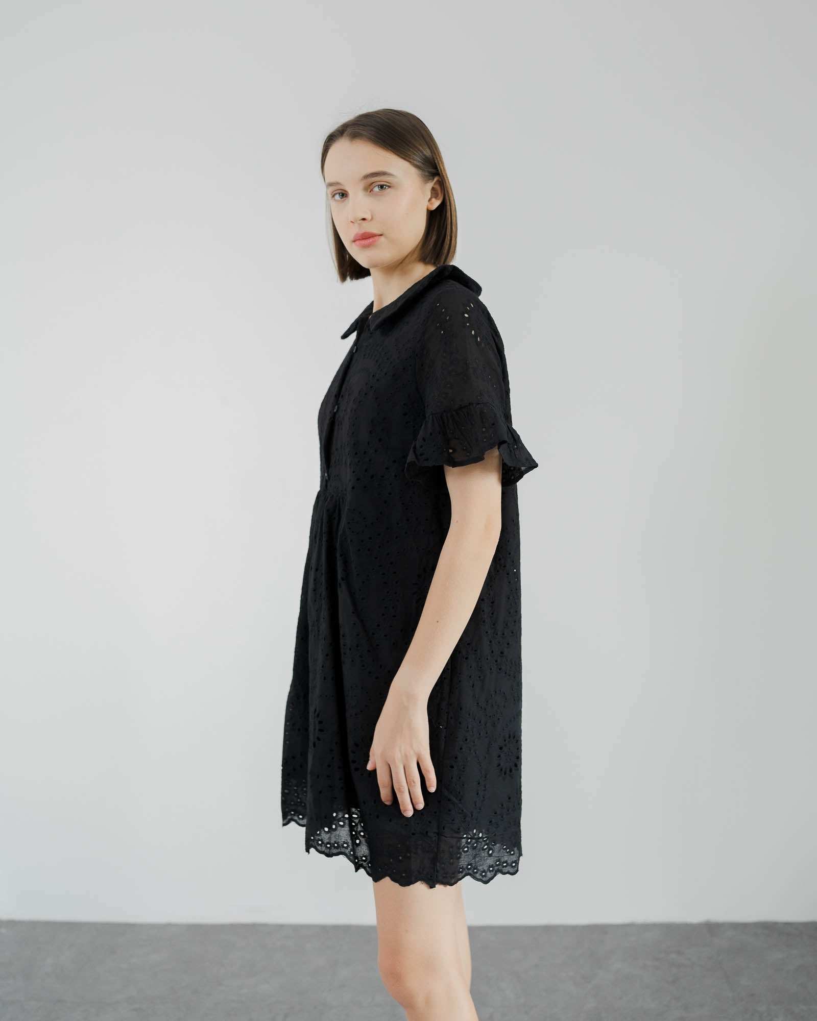 Miori Black Crochet Collar Dress – 786304