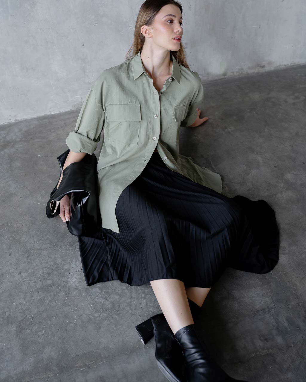 Mindi Oversized Relaxed Green Shirt – 187228