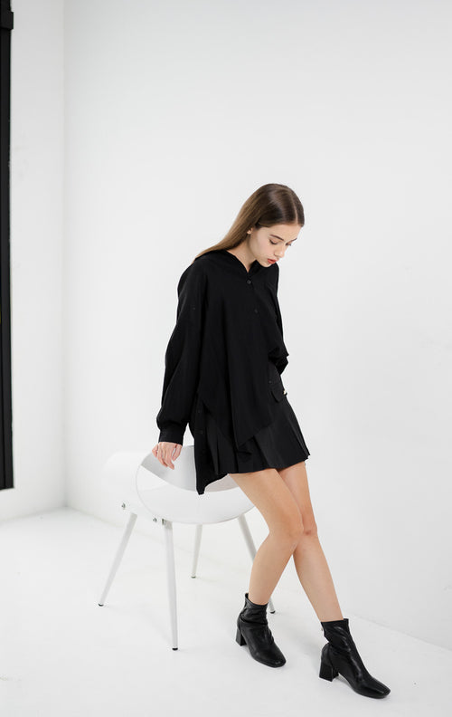 Alvan Side Button Sheer Black Shirt – 186906