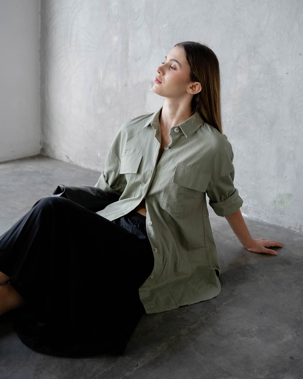 Mindi Oversized Relaxed Green Shirt – 187228