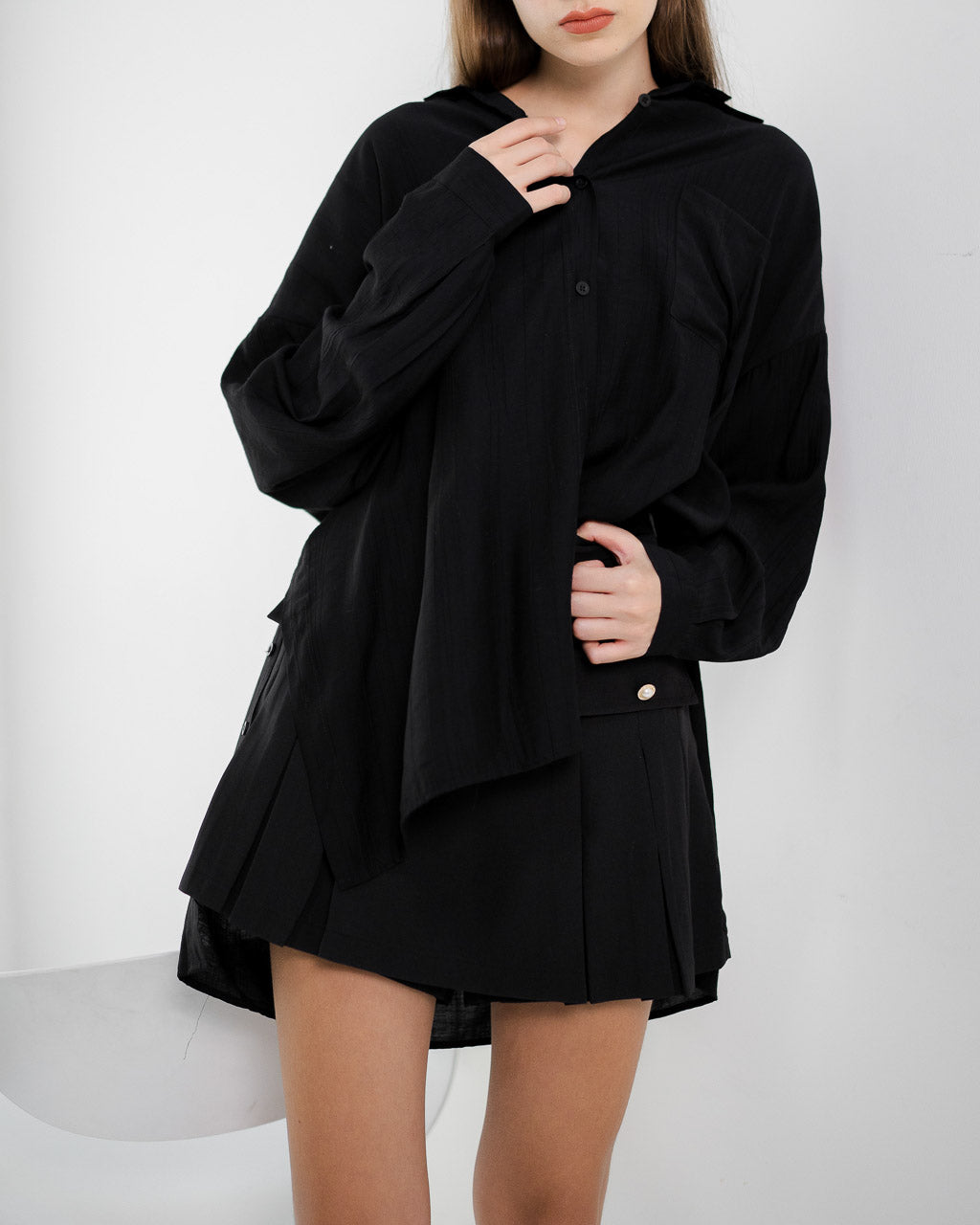 Alvan Side Button Sheer Black Shirt – 186906