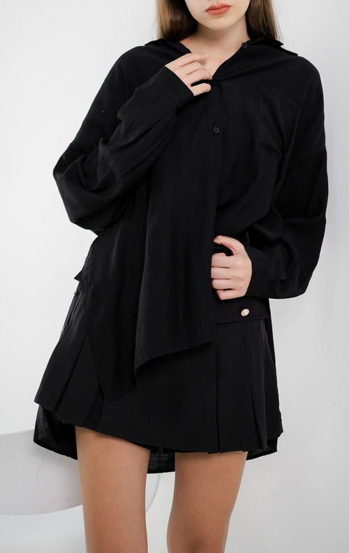 Alvan Side Button Sheer Black Shirt – 186906