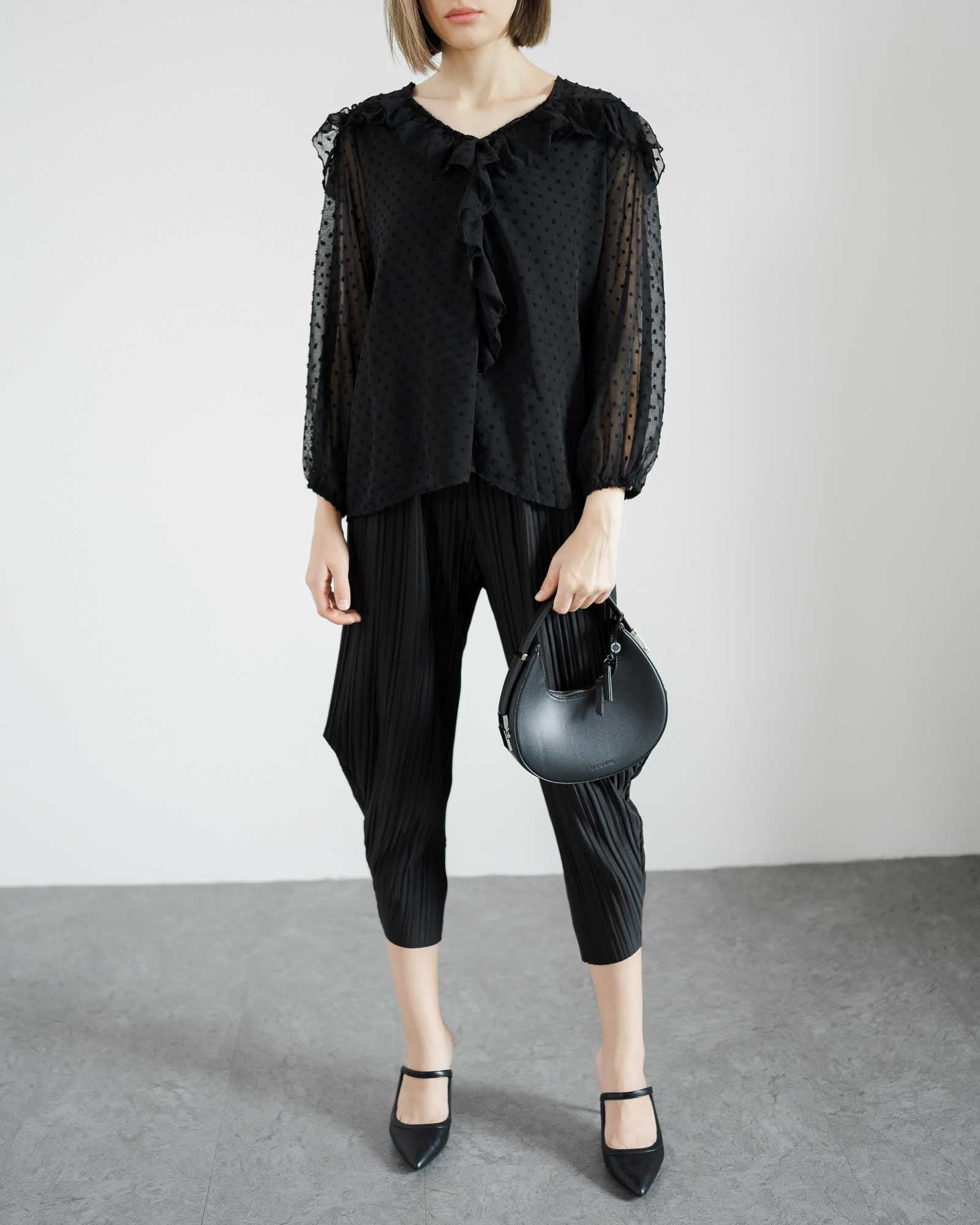 Linda Black Dot Textured Blouse – 186984