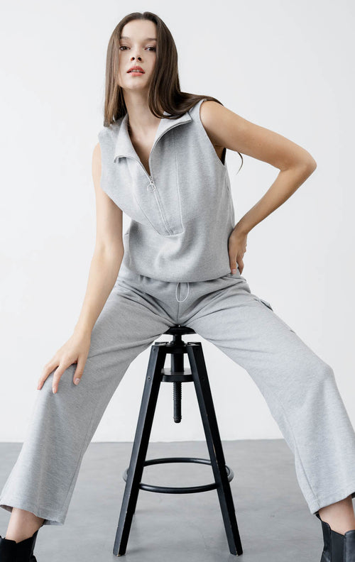Callas Zipper Collared Grey Top - 187380