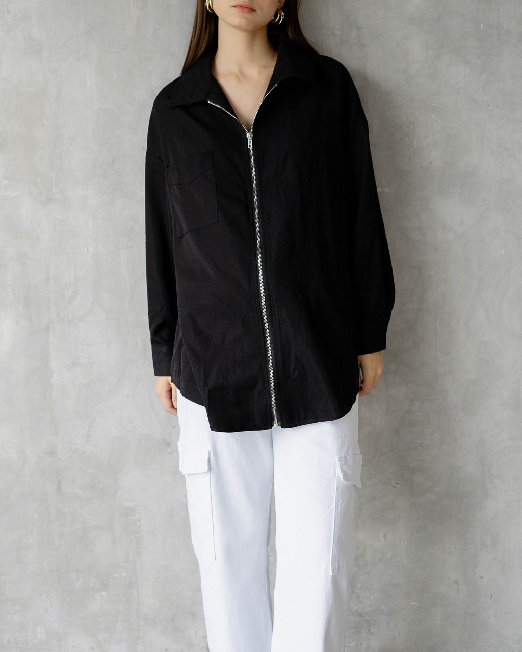 Grazia Oversized Zipper Black Shirt – 188928