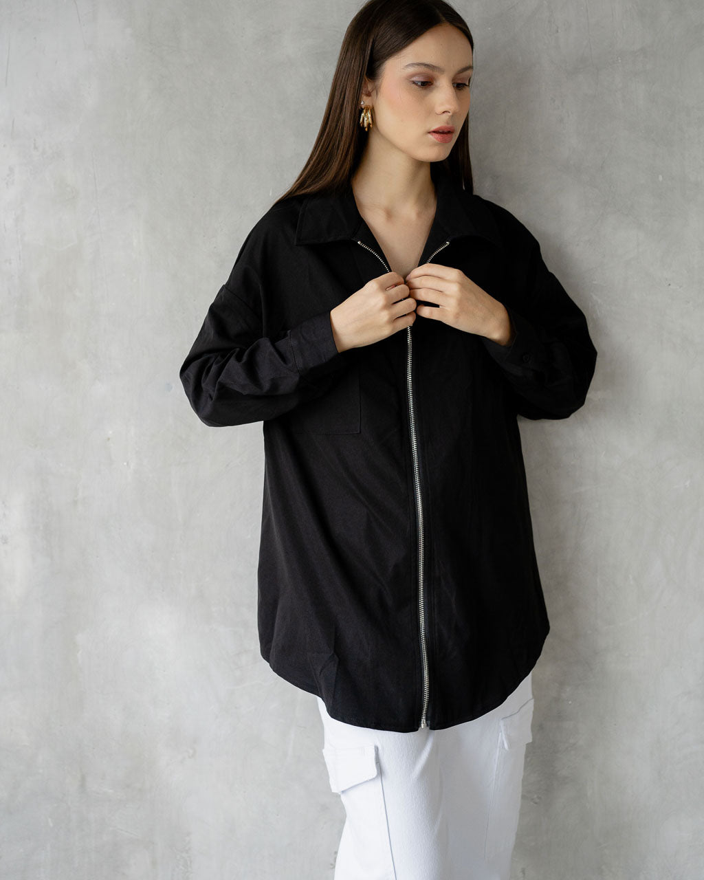 Grazia Oversized Zipper Black Shirt – 188928