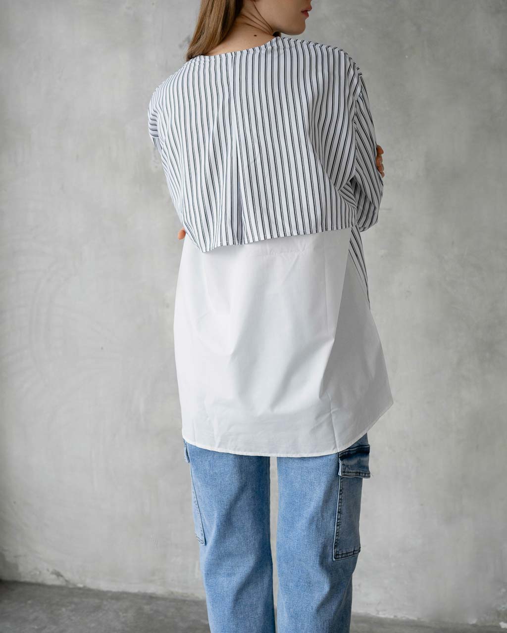 Malene Stripped Combination White Shirt - 187208