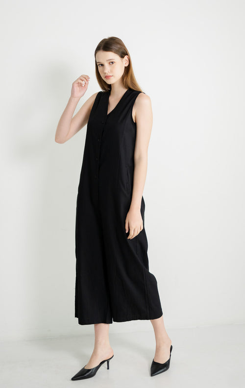 Avril Sleeveless Relaxed Black Jumpsuit – 787200
