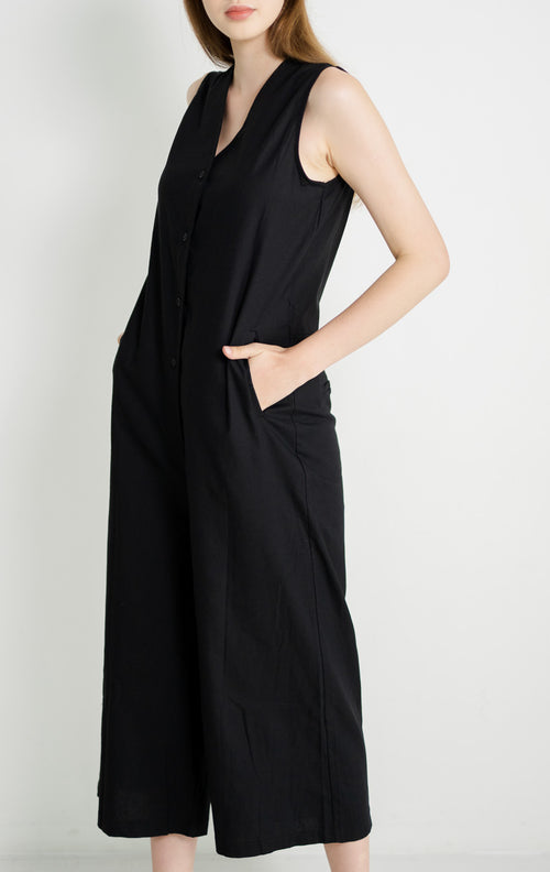 Avril Sleeveless Relaxed Black Jumpsuit – 787200