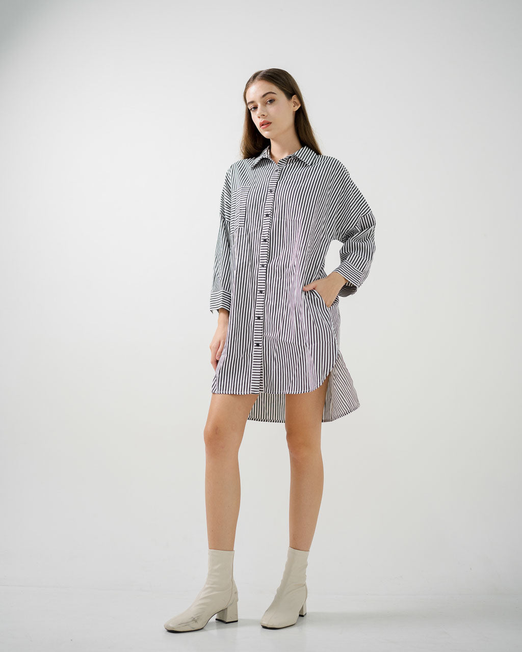 Anthea Oversized Stripped Black Shirt Dress – 786341