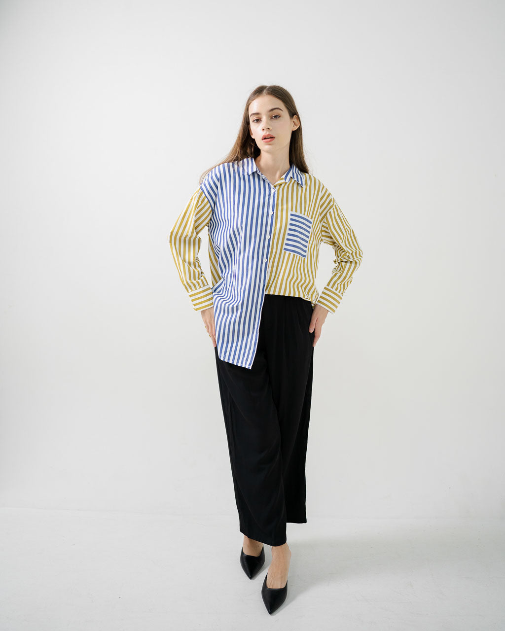 Yumi Mix Stripe Brown Blue Shirt – 186393