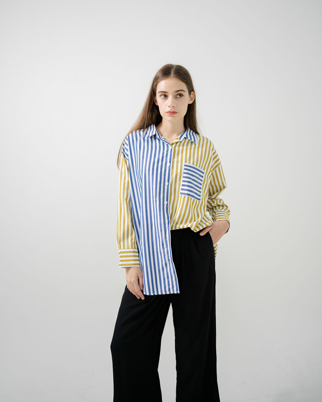 Yumi Mix Stripe Brown Blue Shirt – 186393