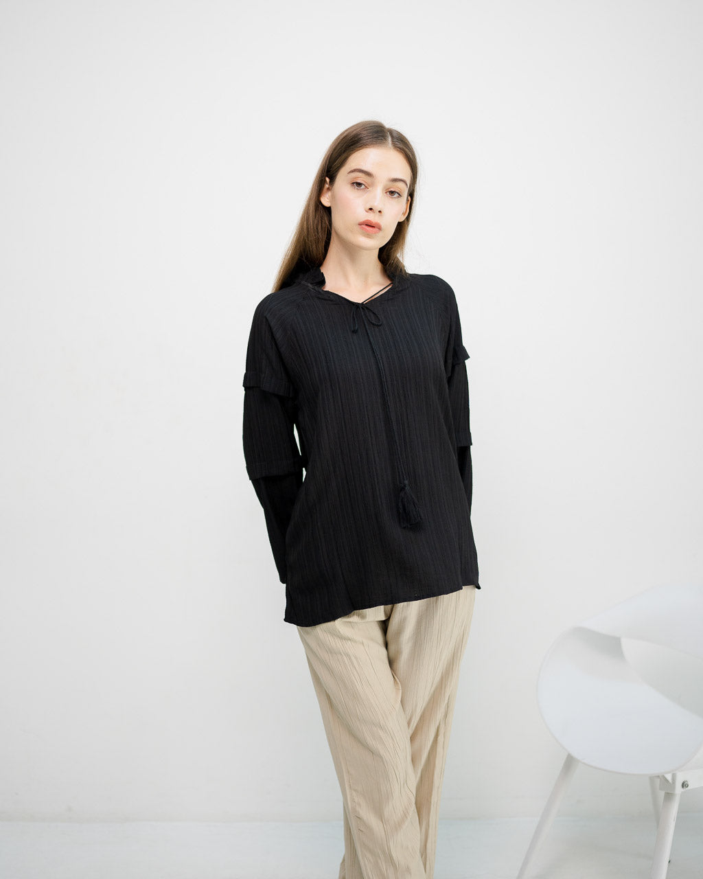 Valeria Textured Black Blouse – 186909