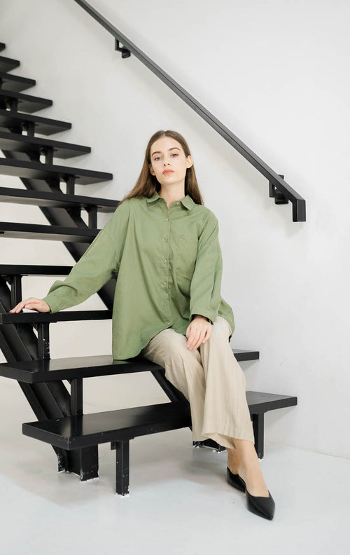 Alden Cotton Suede Long Green Shirt – 187229