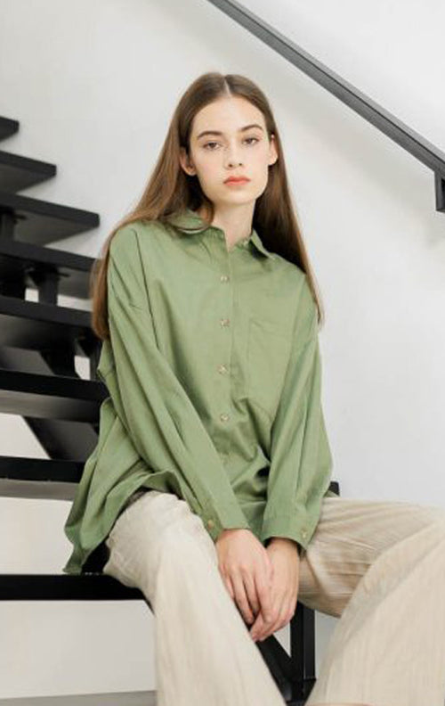 Alden Cotton Suede Long Green Shirt – 187229