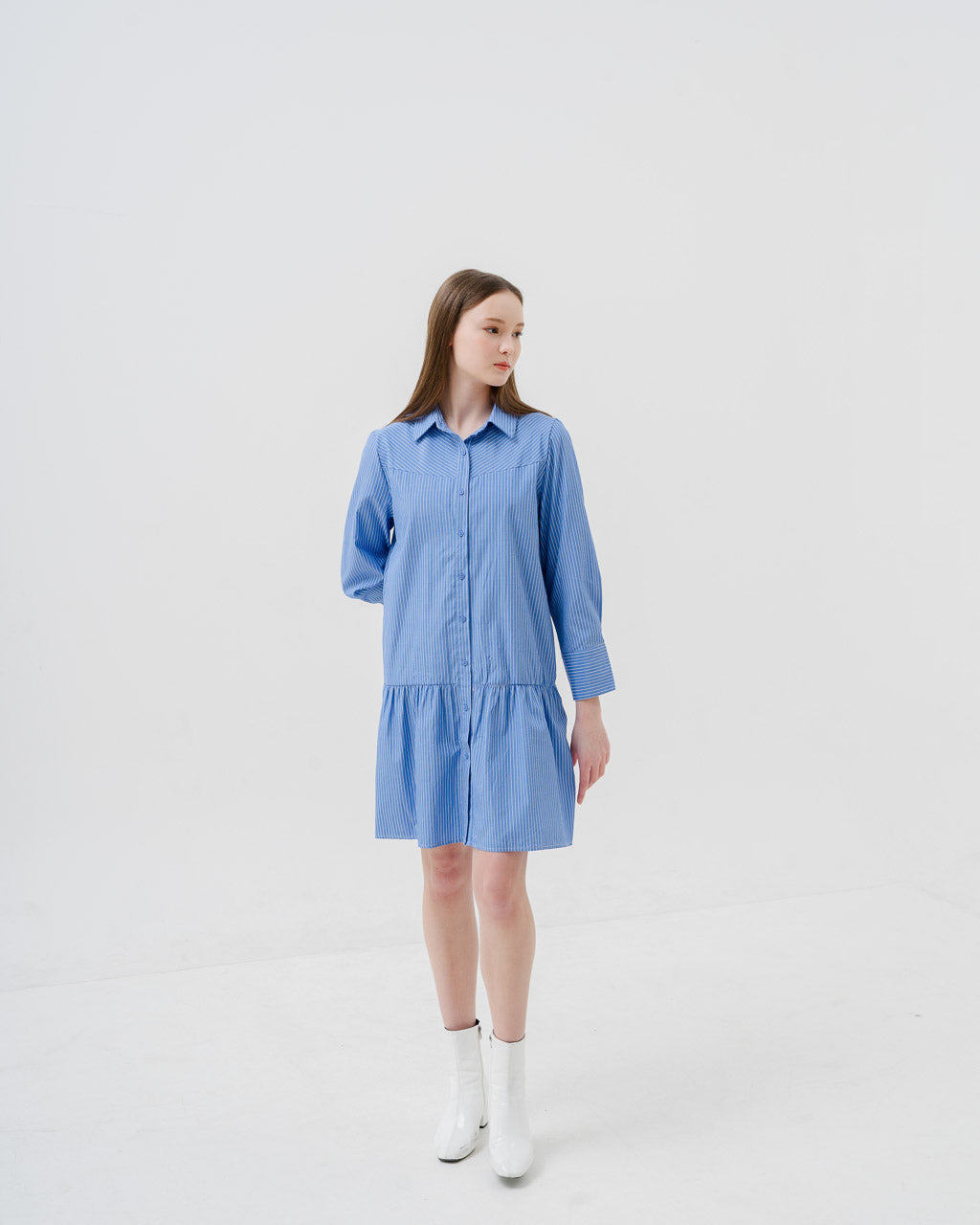 Orlia Striped Shirt Blue Dress – Gaun Wanita Casual - 788326