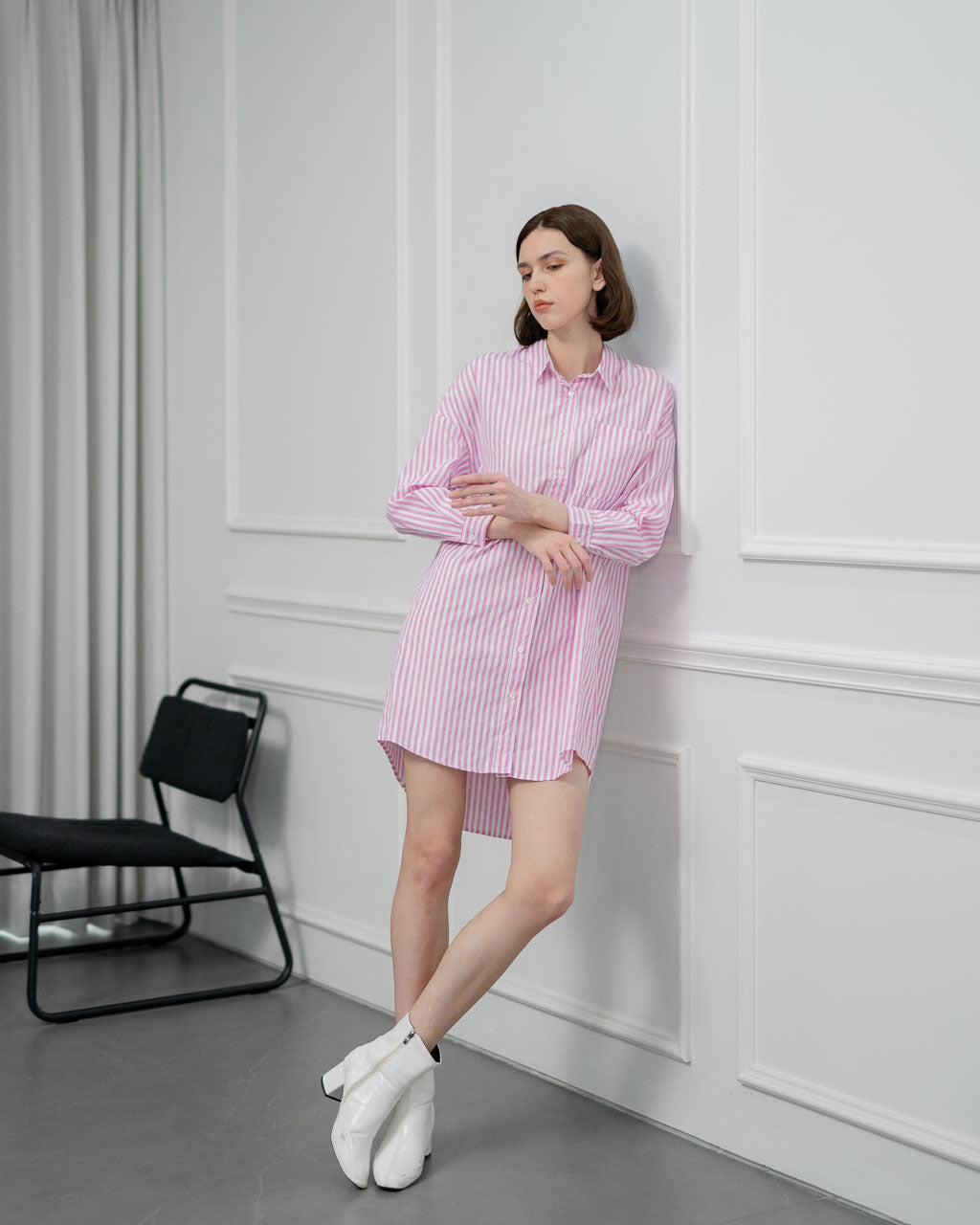 Kylie Stripped Shirt Pink Dress – Gaun Casual - 788947