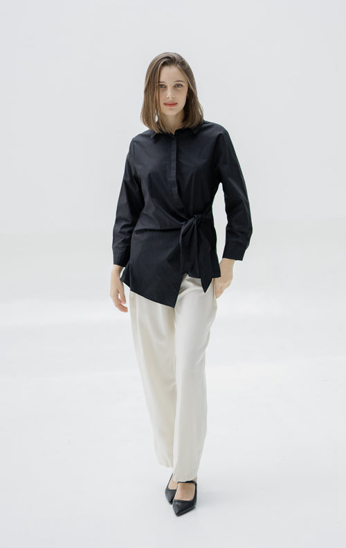 Dakota Tie Oversized Black Shirt – Kemeja Lengan Panjang - 187386
