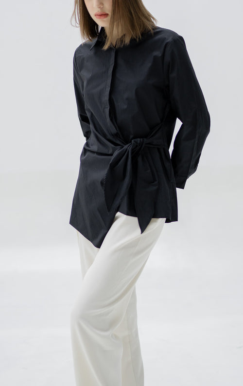 Dakota Tie Oversized Black Shirt – Kemeja Lengan Panjang - 187386