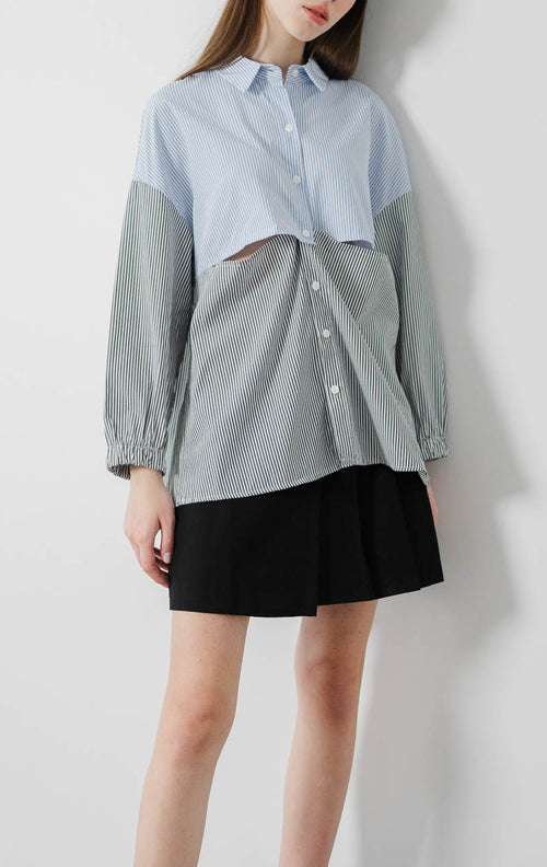 Katarina Asymmetrical Cut-Out Blue Shirt – Kemeja Lengan Panjang Wanita - 188919