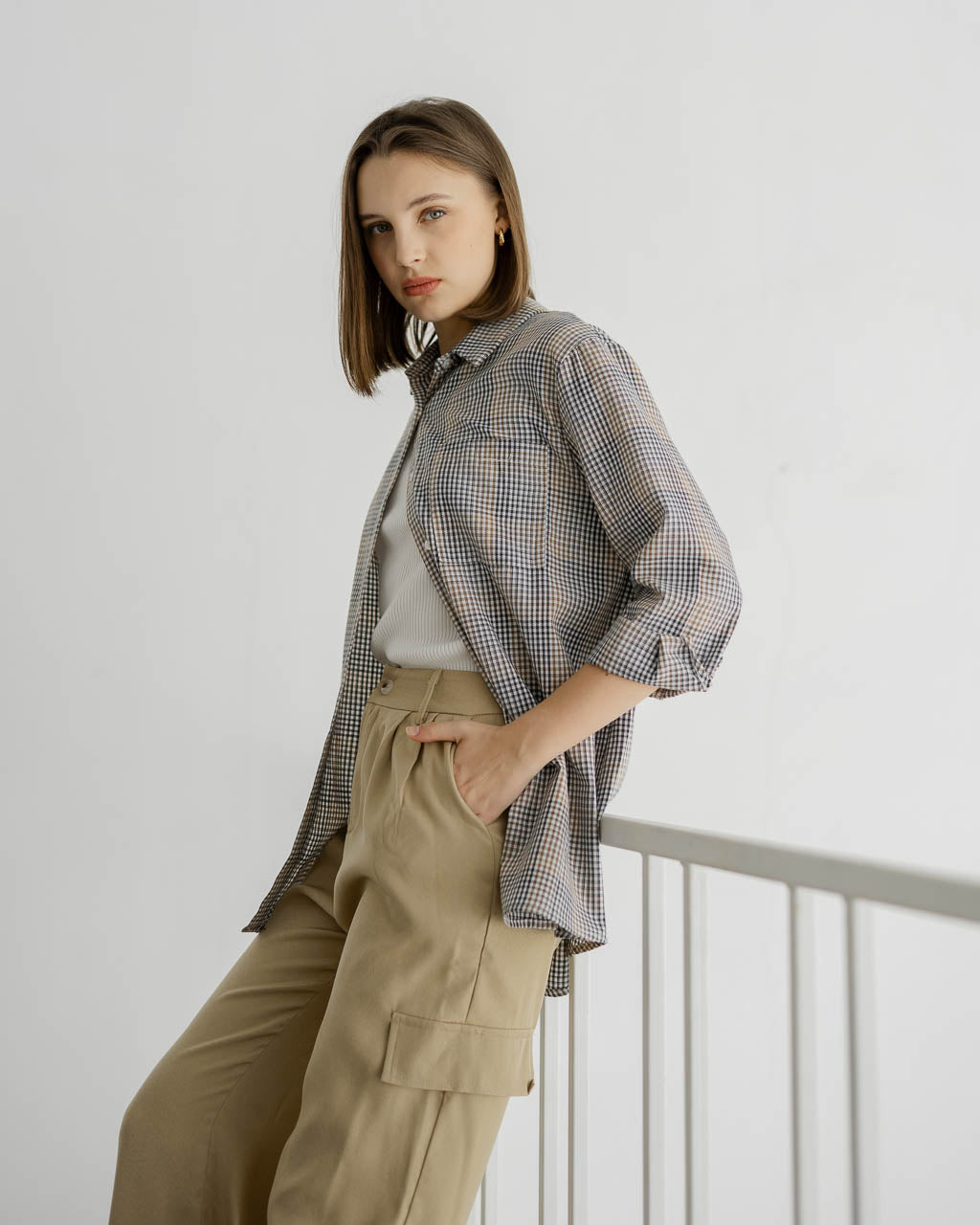 Anna Oversized Gingham Brown Shirt - Kemeja Wanita Lengan Panjang - 188900