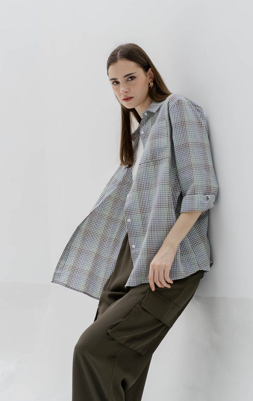Anna Oversized Gingham Green Shirt – Kemeja Wanita - 188901