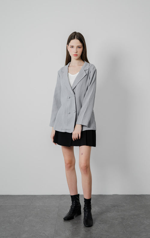 Sarah Oversized Textured Grey Blazer – Outer Lengan Panjang Wanita - 188976