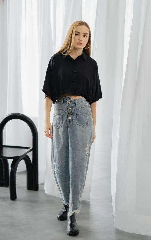 Benita Oversized Black Crop Top – 186923
