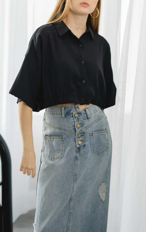 Benita Oversized Black Crop Top – 186923