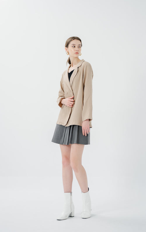 Sarah Oversized Textured Brown Blazer – Outer Wanita Lengan Wanita - 188977