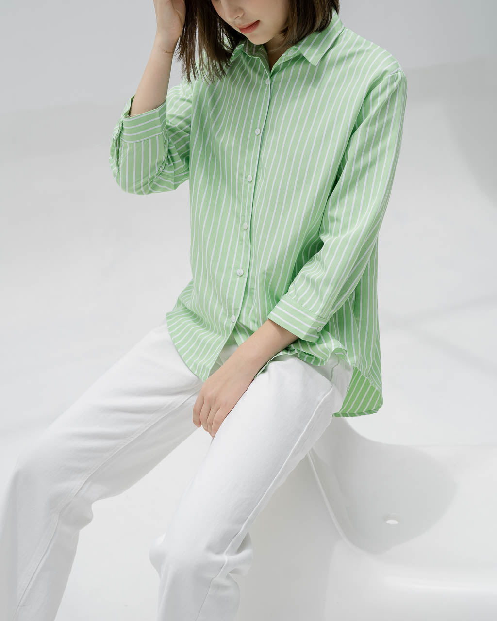 Romily Stripped Green Shirt – Kemeja Wanita - 188655