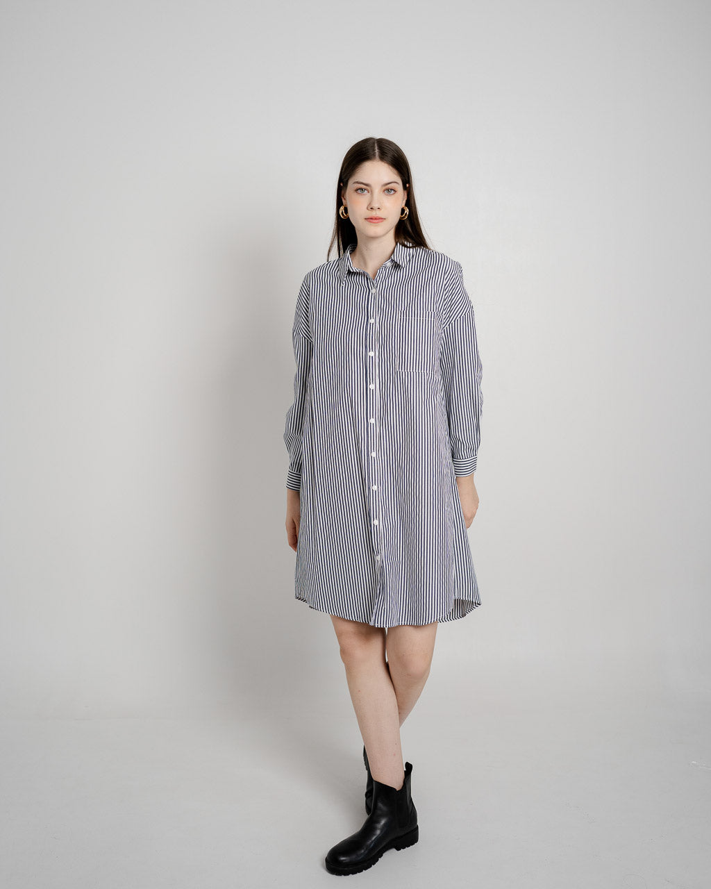 Kath Oversized Striped Shirt Navy Dress – 788961