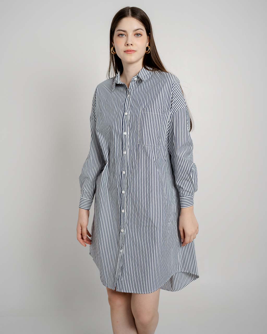 Kath Oversized Striped Shirt Navy Dress – 788961