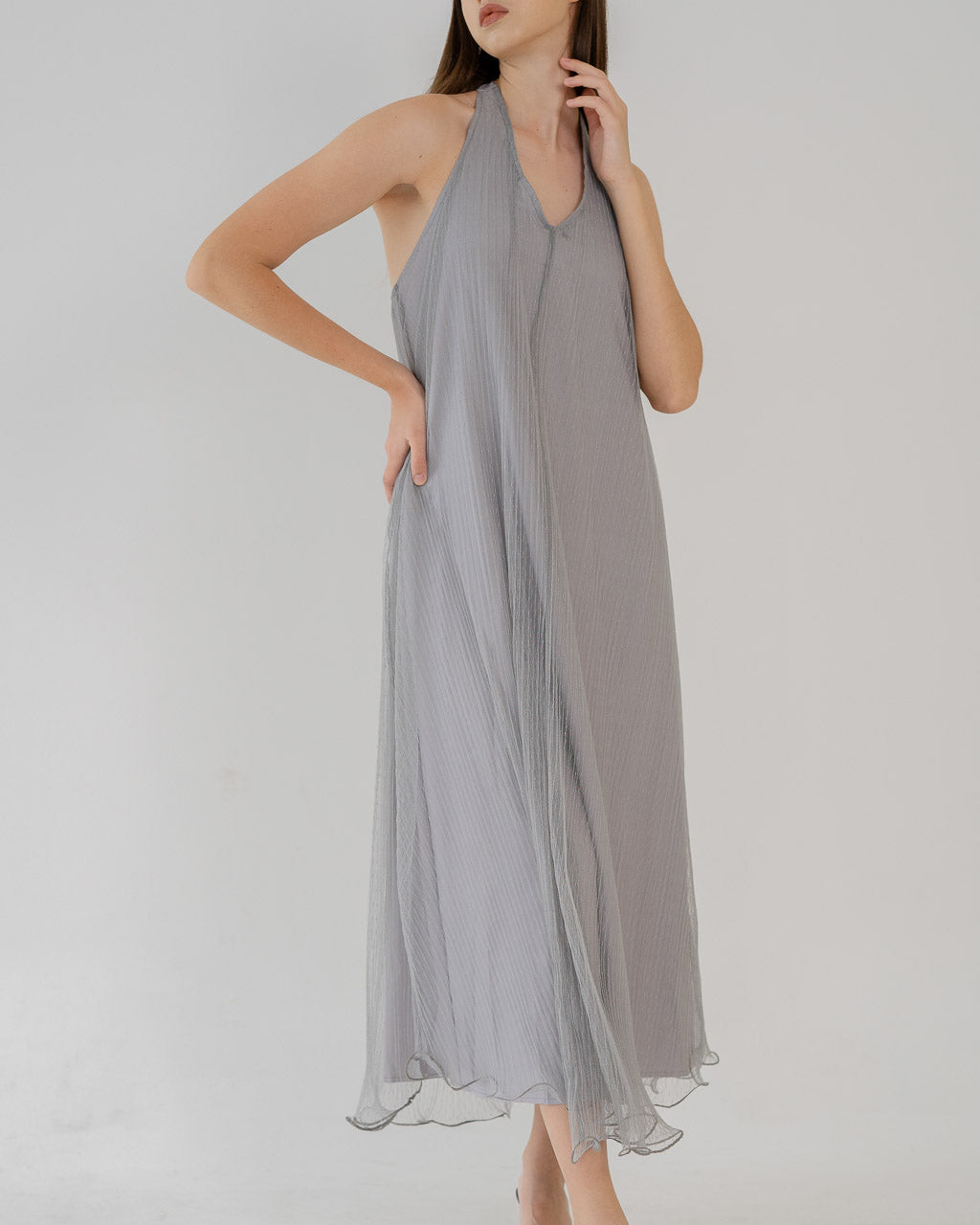 Orlena Halter Tulle Grey Dress – 788931