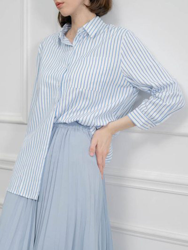 Michelle Oversized Striped Blue Shirt – Kemeja Wanita - 188621