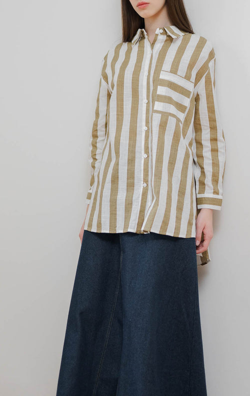 Andine Oversized Big Stripped Navy Shirt – Atasan Lengan Panjang Wanita - 188609