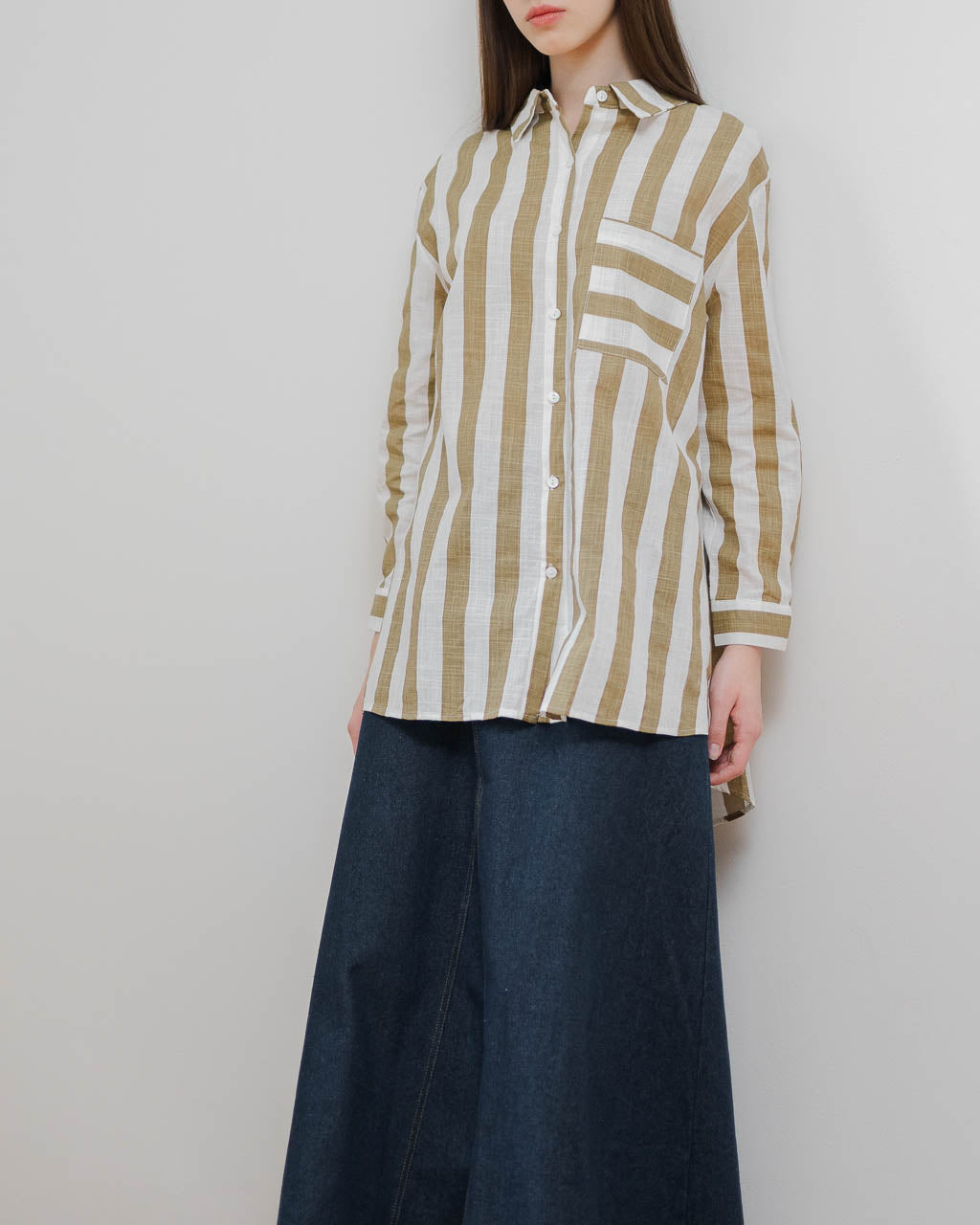 Andine Oversized Big Stripped Navy Shirt – Atasan Lengan Panjang Wanita - 188609